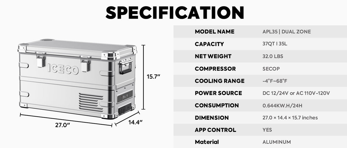 APL35 Dual Zone Aluminum Fridge refrigerator