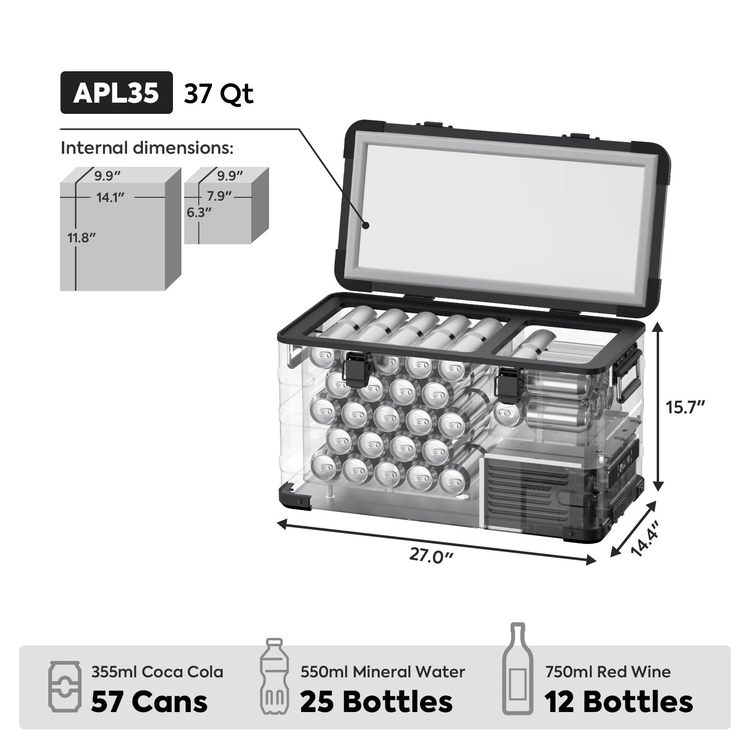 APL35 Dual Zone Aluminum 12V Portable Fridge Freezer - Black